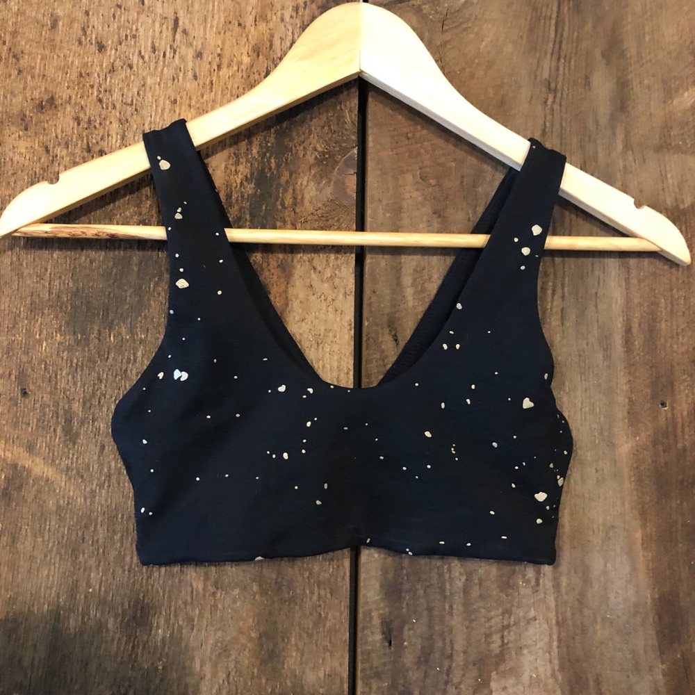 Spiritual Gangster Black Sports Bra with White Speckle Print